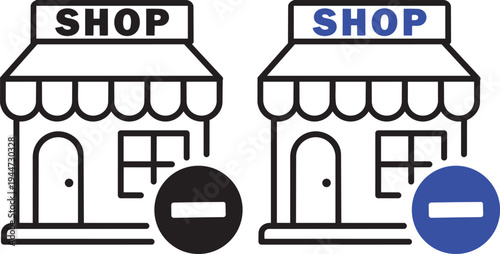 Shop Closed Symbol: A simple yet impactful illustration captures the essence of a shop being closed, conveyed through a minimalistic design that clearly communicates the message.