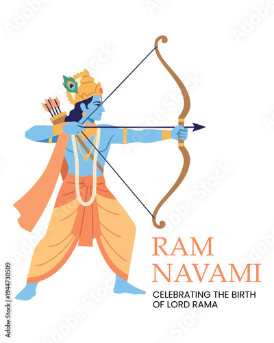 Lord Rama Shooting Arrow Illustration – Ram Navami Hindu God Warrior Vector Design
