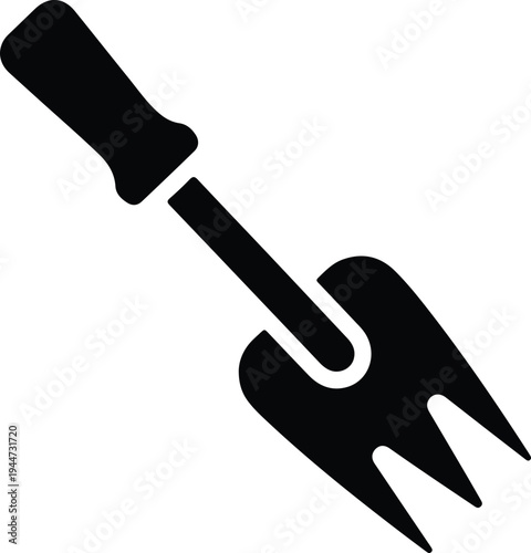 Silhouette garden hand fork tool for planting and soil care vector illustration