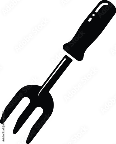 Silhouette garden hand fork tool for planting and soil maintenance vector illustration