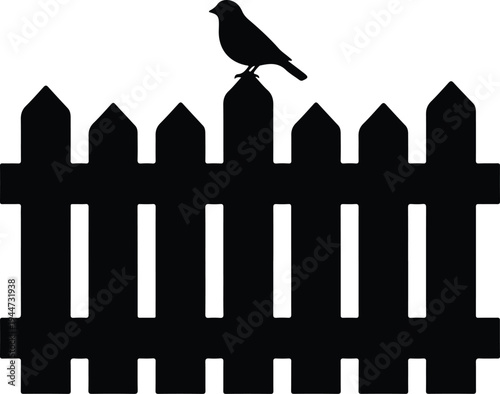 Silhouette of a bird sitting on a picket fence vector illustration