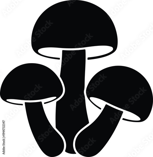 Silhouette three forest mushrooms growing together in nature vector illustration