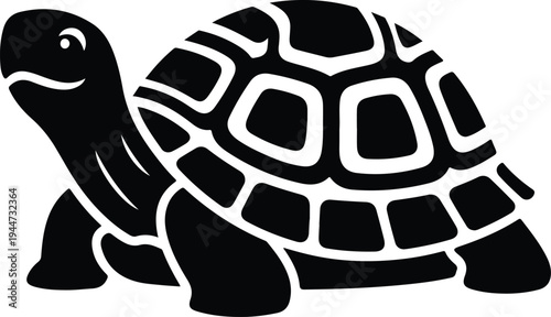 Silhouette tortoise with detailed shell patterns walking on land vector illustration
