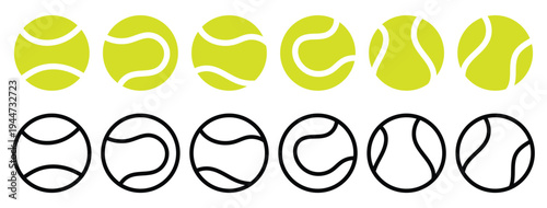 Tennis ball icon set. Sport equipment vector set. Tennis ball collection with static and motion versions for match, training, and game design. green tennis ball set. 