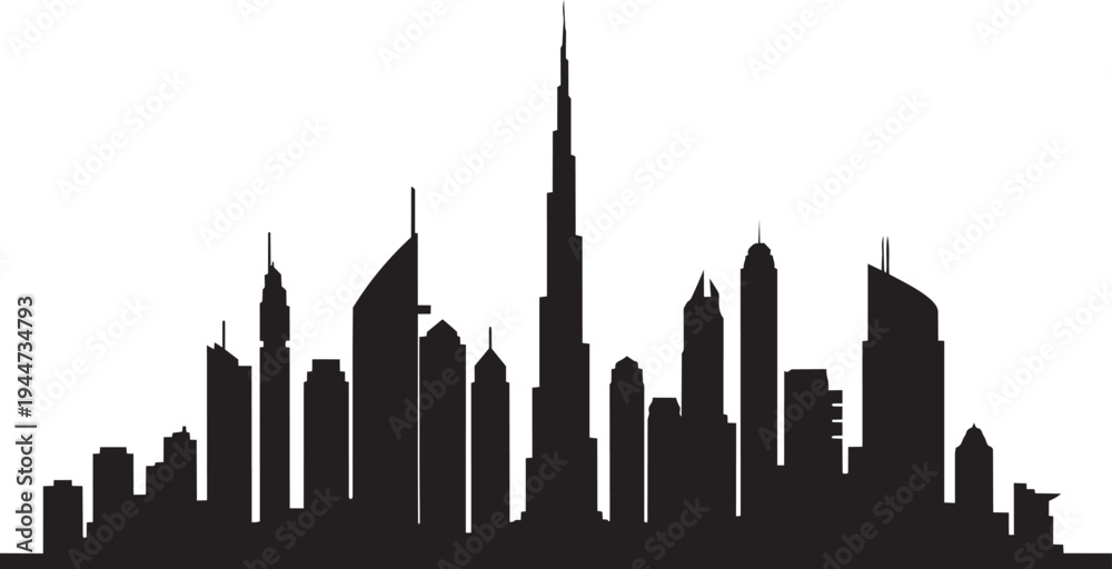 Obraz premium Dubai City Skyline Vector Silhouette Illustration