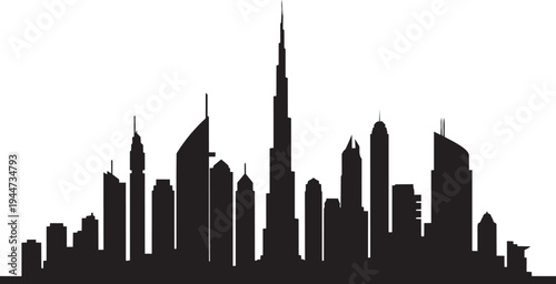 Dubai City Skyline Vector Silhouette Illustration