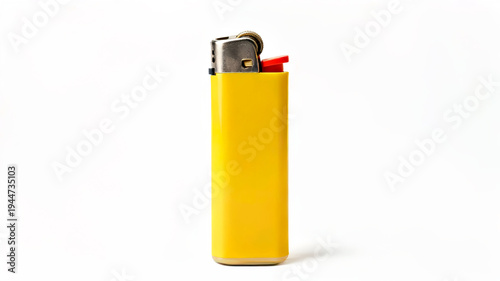Yellow disposable pocket lighter isolated on white background.