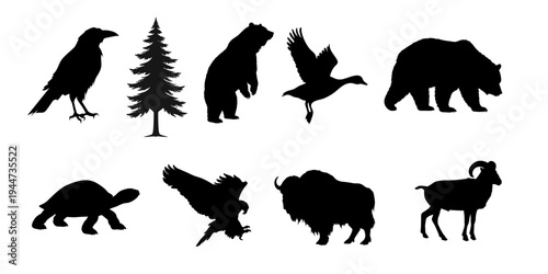 Wild Forest Animals Silhouette Collection Vector Set