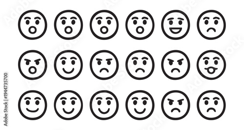 Collection of fifteen diverse emoticons showing various emotions and expressions for different uses