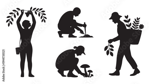 Vector Illustration Of People Gardening Silhouettes For Landscaping And Horticulture Concepts