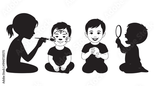 Vector Illustration Of Children Playing Dress Up And Makeup For Kids Party And Halloween Activities