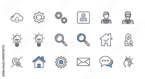 Collection of Simple Line Icons Representing Ideas.