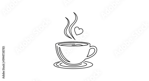 Simple Line Drawing of Coffee Cup.