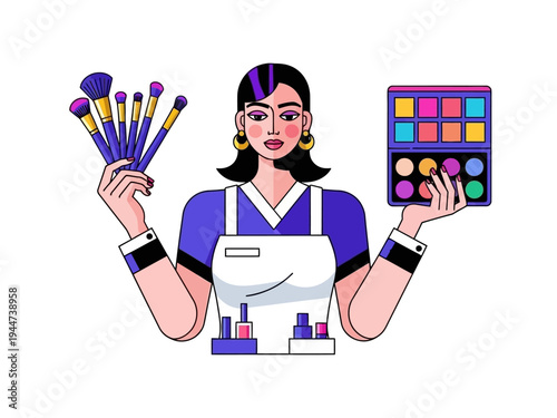 Professional makeup artist holding brushes and eyeshadow palette.
