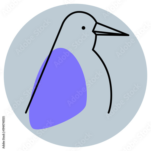 Birds vector drawing sign. Modern line illustration with a goose, duck, penguin, pigeon. Trendy bright design with a bird on gray background. A farm animal celebration. Whimsical decorative logo.