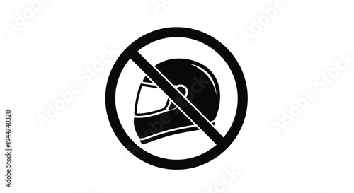 Prohibition sign depicting a helmet indicating no helmet allowed silhouette