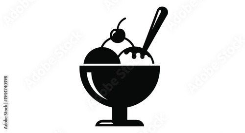 Black ice cream sundae in a glass minimalist design silhouette