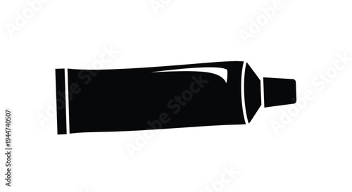 Black toothpaste tube illustration against a white background silhouette