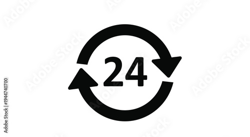Circular arrow with the number 24 a bold black silhouette