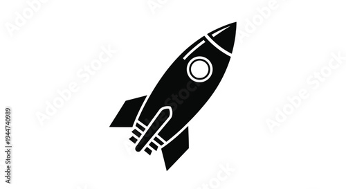 A stark black rocket ship design boldly presented as a silhouette