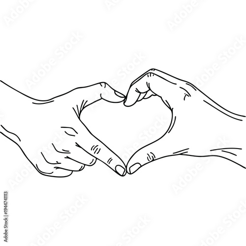 Minimalist Heart Hands Line Art - Simple Outline Gesture of Love, Care, and Unity for Greeting Cards and Social Media