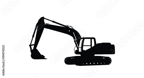 Heavy machinery excavator in stark black outline a striking silhouette