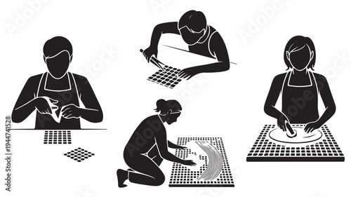 Vector Illustration Of Mosaic Artisans Creating Mosaics For Home Decor And Design Concept