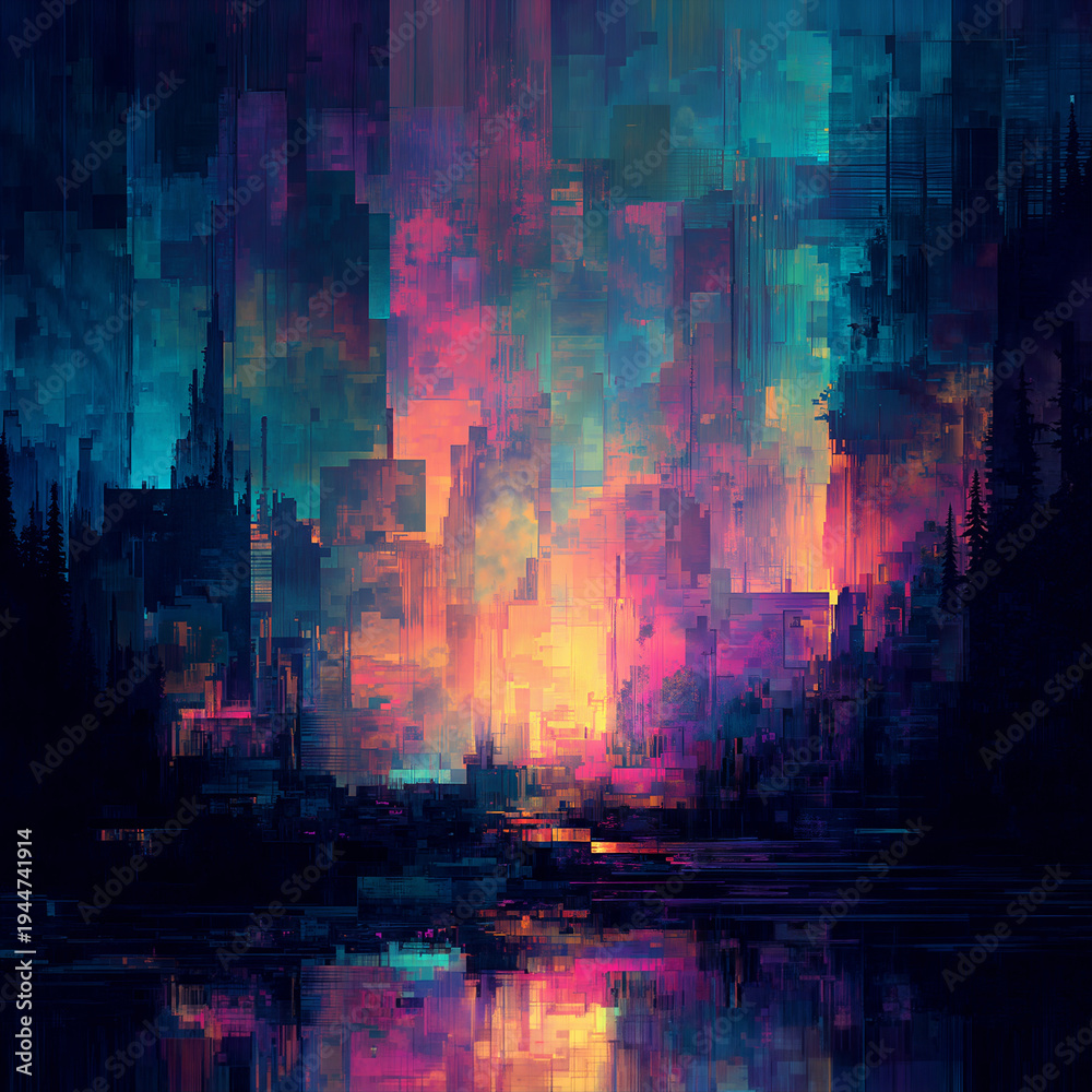 Obraz premium The Glitch City at Dawn. Generative AI 