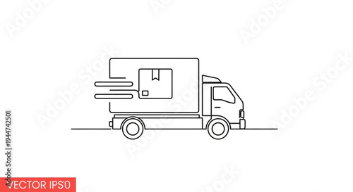 Delivery Truck Illustration Simple Line Art Design.
