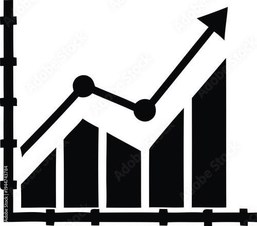 Icon of a bar graph with an upward trending line and arrow graph, chart, bar chart, line graph
