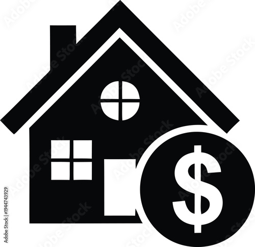 Silhouette icon of a house with a dollar sign coin home real estate