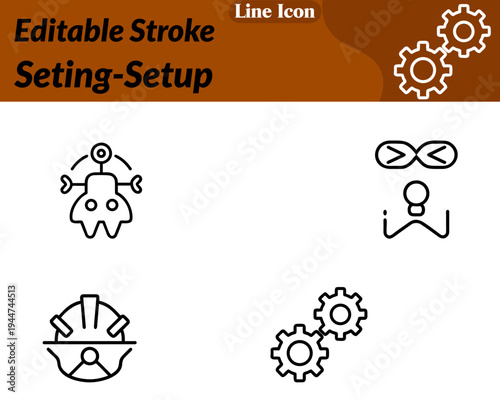 Clean flat vector icon featuring a single gear with a small wrench and screwdriver crossed in front, symbolizing system setup, configuration, and maintenance. Minimal design smooth lines modern.