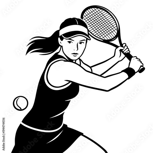 young girl playing tennis editable vector design, sport, racket, player, ball, game, play, woman, playing, silhouette, athlete, fun, sports, exercise, vector, people, fitness, active, illustration