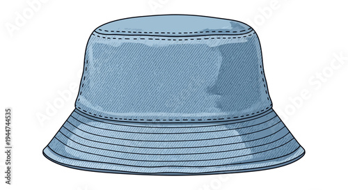 Blue denim bucket hat illustration on white background