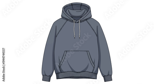 Front view of a blank gray raglan hoodie sweatshirt with a front pocket