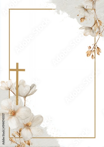 invitation card template with cross and floral design