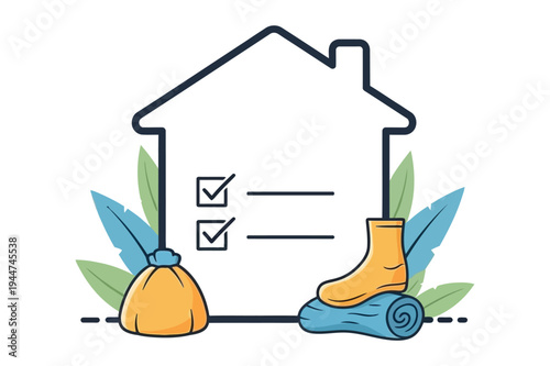 Checklist for home move or renovation icons with real estate