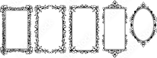 A series of empty photo frames on a white background