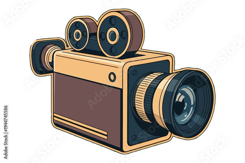 Vintage movie camera illustration retro film equipment