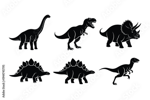 Set of dinosaur silhouettes with tyrannosaurus rex