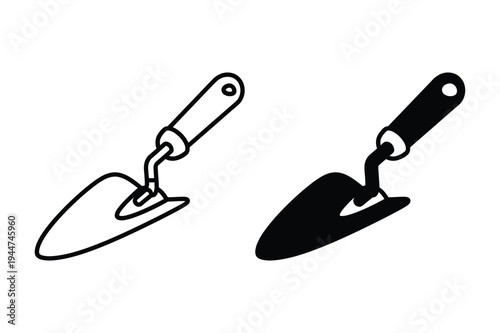 Gardening trowel icon outline and silhouette