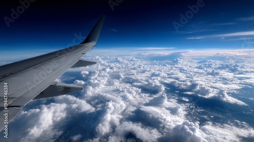 View of clouds from an airplane wing at high altitude