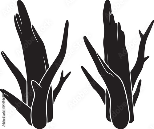 Abstract nature silhouette vector design featuring distressed wood pieces with sharp angles, ideal for modern graphic projects on transparent backgrounds