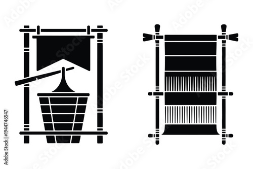 Traditional loom and dyeing bucket silhouettes
