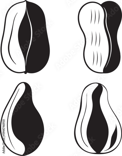 Elegant vector silhouettes featuring abstract fruit and nut shapes, perfect for minimalist graphic design projects or modern decorative elements with transparent appeal