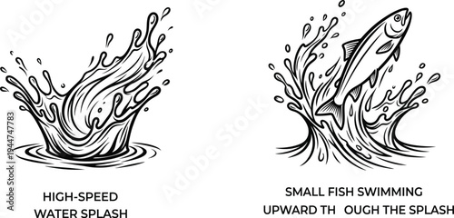 Dynamic high-speed water splash with flying droplets and motion blur effect