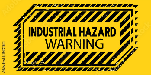 Yellow caution sign board in grunge style with black lines. Realistic warning signboard, attention banner template, road shield. Vector illustration with grain, old texture, stain and scratch.