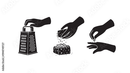 Vector Illustration Of Hands Using Cheese Grater For Cooking And Recipe Concept