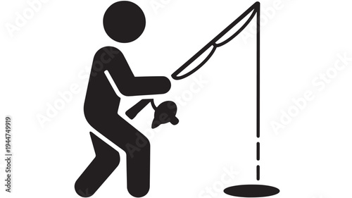 Lawn Mowing Icon – Stick Figure Person Cutting Grass with Push Mower for Gardening and Yard Maintenance