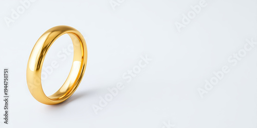 Golden ring jewelry gold shiny metal luxury elegant minimal isolated white background close up smooth polished classic band circle precious valuable accessory decoration gift wedding engagement